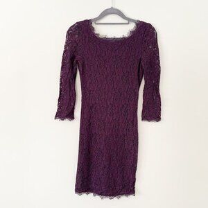 Babaton Rafael plum purple lace lined long sleeve fitted mini dress - Size 0